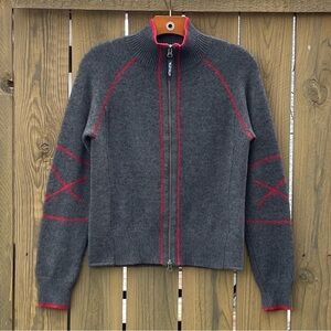 Vintage Athleta Gray Merino Wool Sweater Jacket Red Lining Size Small